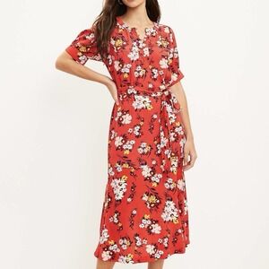 Ann Taylor Loft Size 4 Red Midi Dress Spring Floral Romantic Belted New NWT